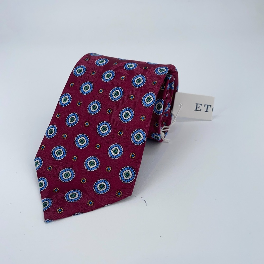 Eton‎ Tie Mens One Size Maroon Floral Silk Classic Fit Necktie Italy Made
